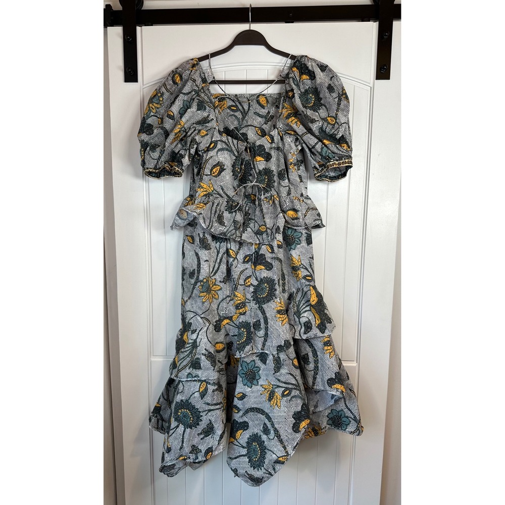 Ulla Johnson Marie Tie Back Dress Floral Puff Sleeve Handkerchief Hem 12 - Picture 7 of 8